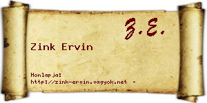 Zink Ervin névjegykártya